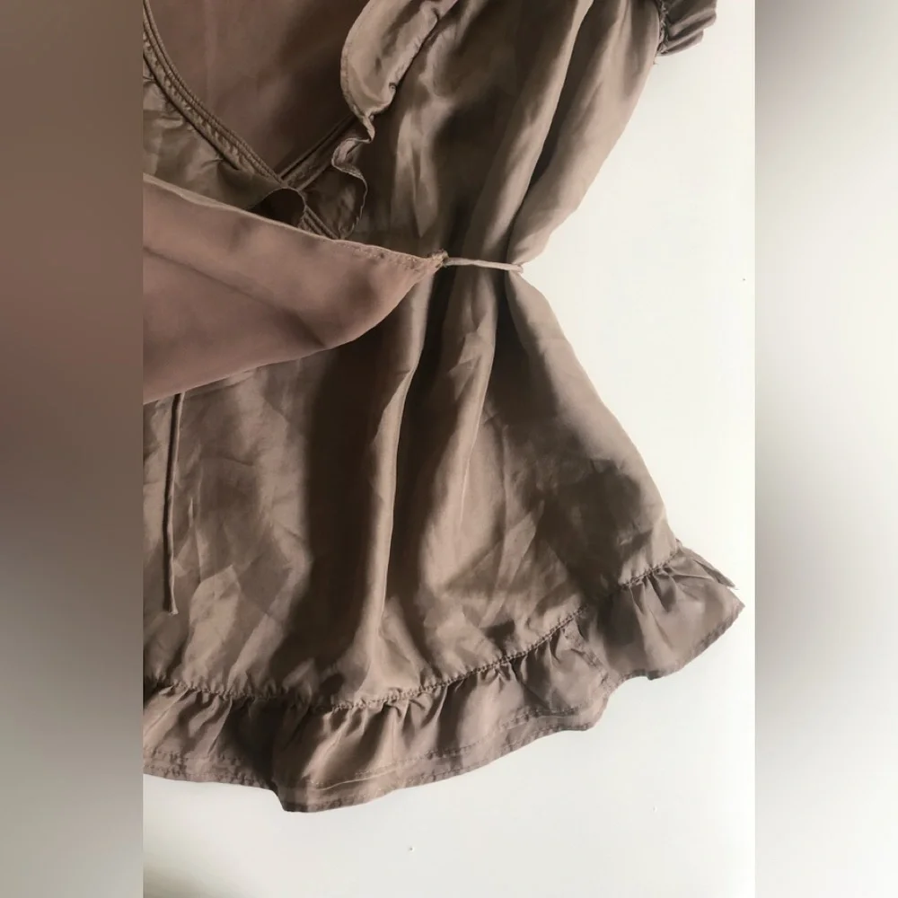 J.Crew Ruffled Lace Trim Wrap Sleeveless Blouse 100% Silk Size: 4